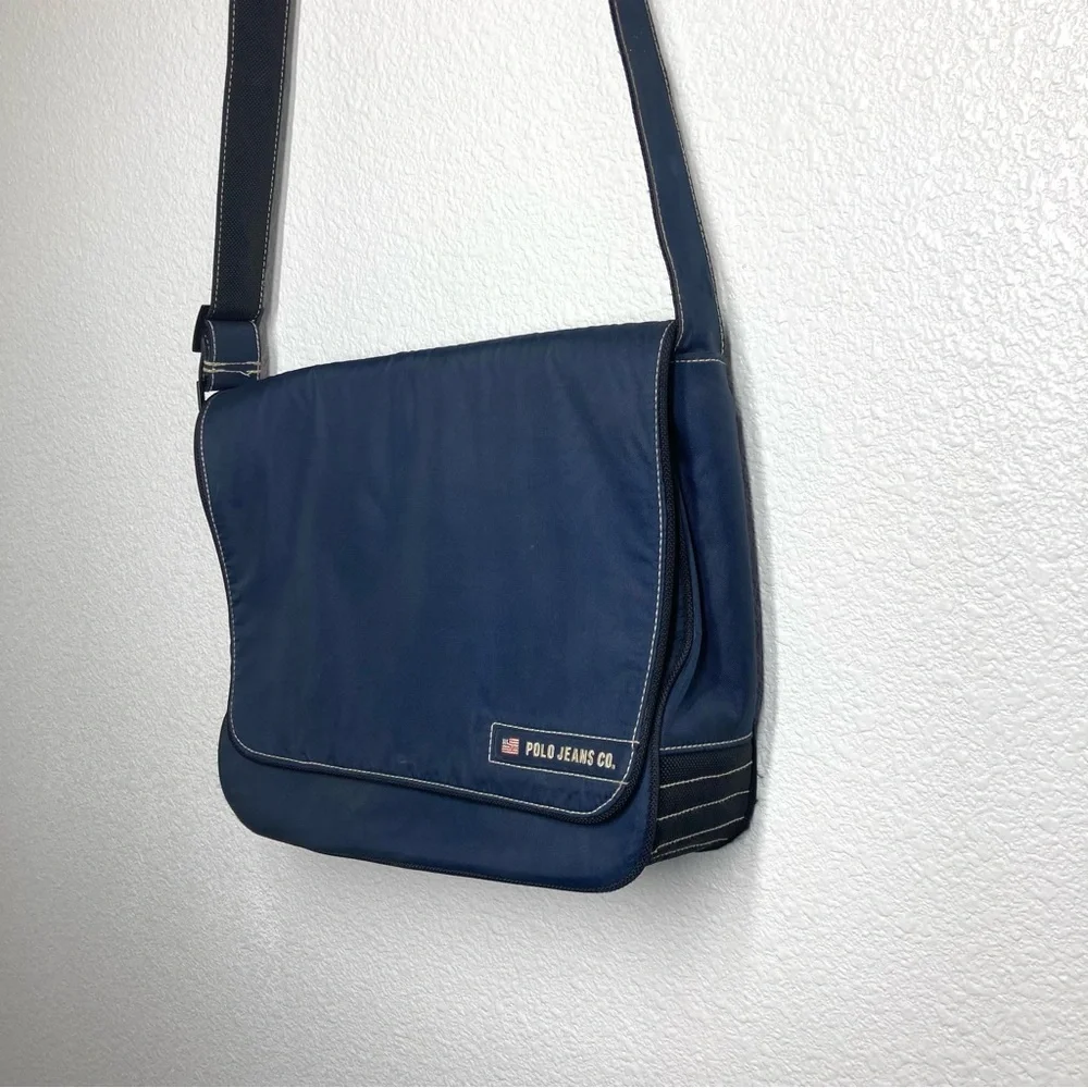 Polo Jeans Ralph Lauren Nylon Messenger Bag Navy Blue Ajustable Strap 14x10
